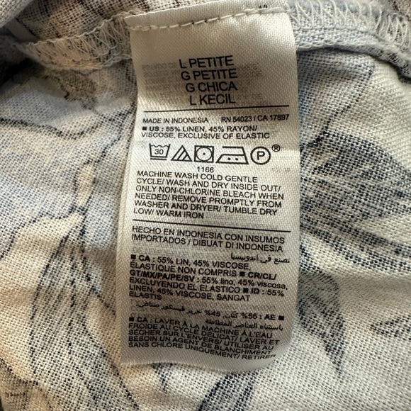 Old Navy SZ L Linen Floral Print Mini Dress Blue and Brown Puff Sleeve - Picture 6 of 6